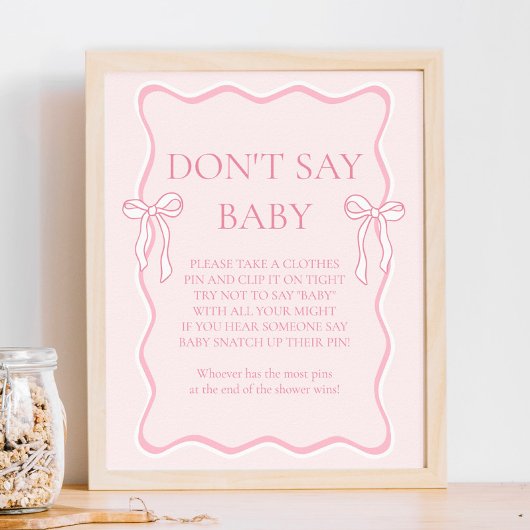 Pink Bow Baby Shower Say Baby Game nicht Poster