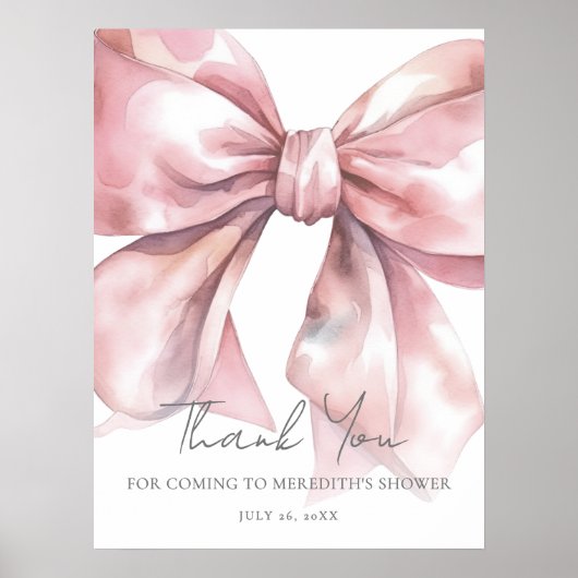Pink Bow Baby Shower Thank You Sign Poster (Vorne)