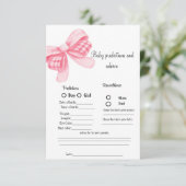 Pink Bow Baby Vorhersage Baby Shower Game Card Einladung (Stehend Vorderseite)
