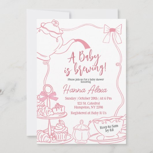 Pink Bow Baby wird Tea Baby Dusche Einladung (Vorderseite)