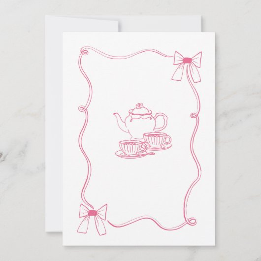 Pink Bow Baby wird Tea Baby Dusche Einladung (Rückseite)