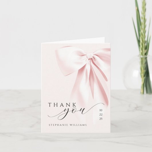 Pink Bow Babydusche geklappt Danke Karte (Vorderseite)