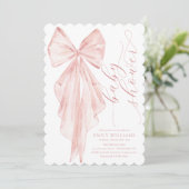 Pink Bow Babydusche Minimalistische Aquarellfarben Einladung (Stehend Vorderseite)