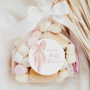 Pink Bow Babydusche Minimalistische Aquarellfarben Runder Aufkleber
