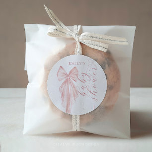 Pink Bow Babydusche Minimalistische Aquarellfarben Runder Aufkleber