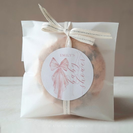 Pink Bow Babydusche Minimalistische Aquarellfarben Runder Aufkleber