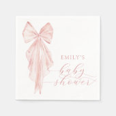 Pink Bow Babydusche Minimalistische Aquarellfarben Serviette (Vorderseite)