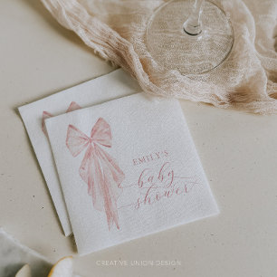 Pink Bow Babydusche Minimalistische Aquarellfarben Serviette