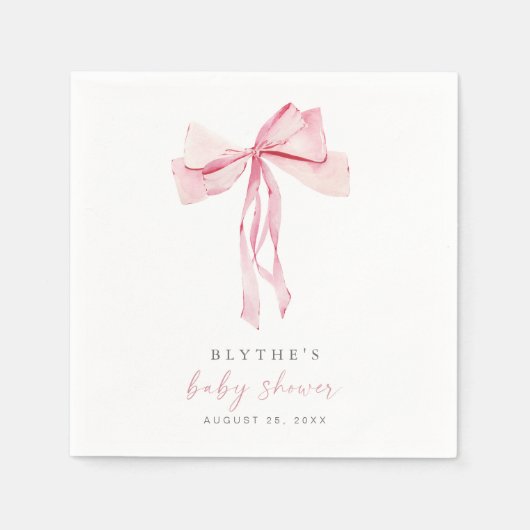 Pink Bow Babydusche Papier Napkins Girl Coquette Serviette (Vorderseite)