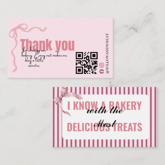 Pink Bow Bakery Dankeskarten-Stripes Visitenkarte (Vorne/Hinten)