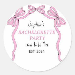 Pink Bow bald zu Frau Bachelorette Gefallen Sticke Runder Aufkleber