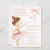 Pink Bow Ballet Dancer Girl Birthday Party Einladung (Vorderseite)