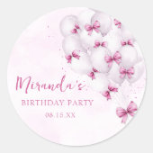 Pink Bow Balloons Geburtstagsticker Runder Aufkleber (Vorderseite)