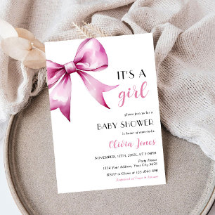 Pink Bow Band Baby Dusche Es ist ein Mädchen Einladung
