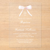 pink bow Baptism girl Acryleinladungen (Vorderseite)