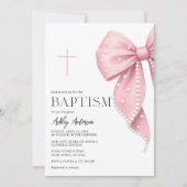 Pink Bow Baptism Girl Invitation Einladung (Vorderseite)