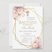 Pink Bow Baptism Spanish Einladung (Vorderseite)