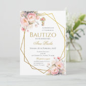 Pink Bow Baptism Spanish Einladung (Stehend Vorderseite)