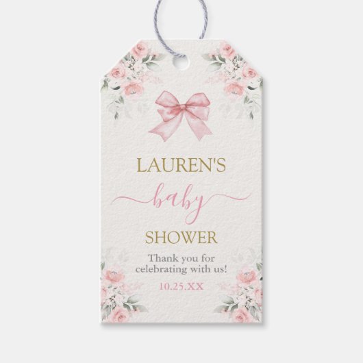 Pink Bow Bear Baby ShowGirl Geschenkmarke Geschenkanhänger (Vorderseite)