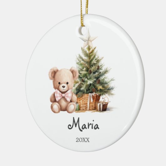 Pink Bow Bear Trees Baby’s First Christmas Keramik Ornament (Links)