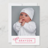 Pink Bow Begrüßungsmädchen Ankündigung (Vorderseite)