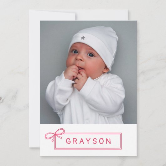 Pink Bow Begrüßungsmädchen Ankündigung (Vorderseite)