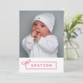 Pink Bow Begrüßungsmädchen Ankündigung (Stehend Vorderseite)