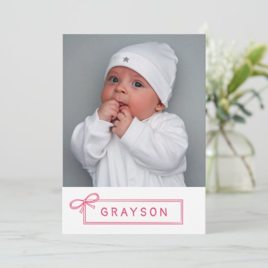 Pink Bow Begrüßungsmädchen Ankündigung (Stehend Vorderseite)