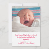 Pink Bow Begrüßungsmädchen Ankündigung (Rückseite)