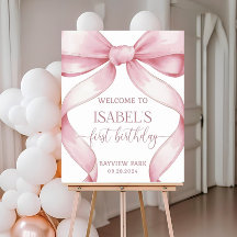 Pink Bow Begrüßungszeichen, bearbeitbares rosa Bow