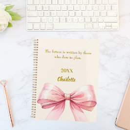 Pink bow beige cream inspirational quote 2026 planer