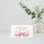 Pink bow beige creme qr Code Social Media Visitenkarte (Stehend Vorderseite)