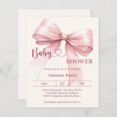 Pink bow beige girl Baby Shower invitation (Vorne/Hinten)