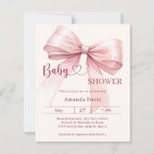Pink bow beige girl Baby Shower invitation (Vorderseite)