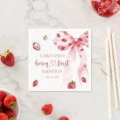 Pink Bow Berry First Strawberry Birthday Napkins Serviette (Beispiel)