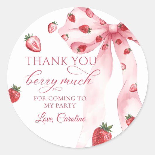 Pink Bow Berry First Strawberry Birthday Sticker (Vorderseite)