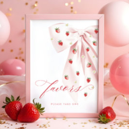 Pink Bow Berry Sweet Baby Shower Favorit Table Sig Poster