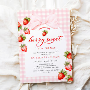 Pink Bow Berry Sweet Strawberry Baby Dusche Einladung