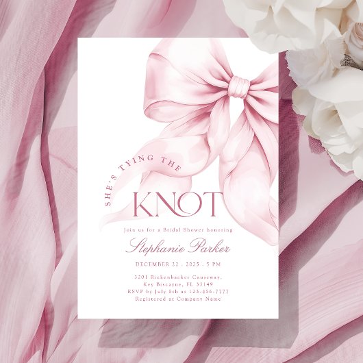 Pink Bow bindet die Knot Bridal Dusche ein und läd Einladung