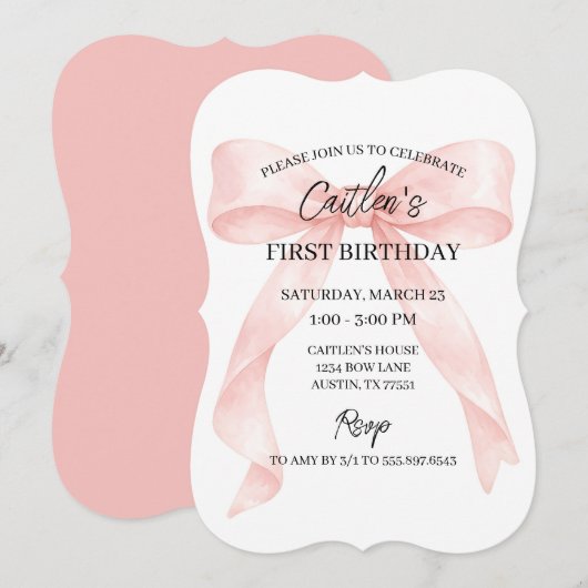 Pink Bow Birthday Einladung (Vorne/Hinten)