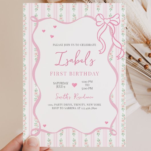 Pink Bow Birthday Einladung