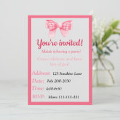 Pink Bow Birthday Invitation Einladung (Stehend Vorderseite)