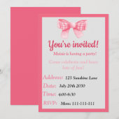 Pink Bow Birthday Invitation Einladung (Vorne/Hinten)