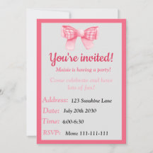 Pink Bow Birthday Invitation