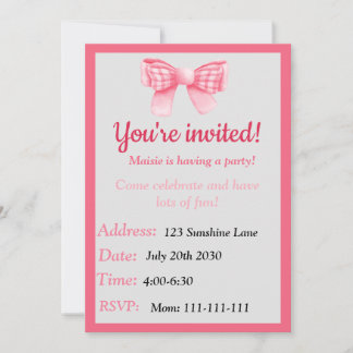 Pink Bow Birthday Invitation Einladung
