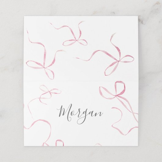 Pink bow Birthday Invitation, Preppy Girl Birthday Platzkarte (Außenseite Aufgefaltet)