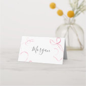 Pink bow Birthday Invitation, Preppy Girl Birthday Platzkarte (Vorderseite)