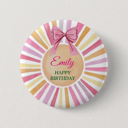 Pink Bow Birthday Party Baby Favor Sun Button (Vorderseite)