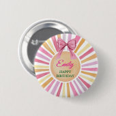 Pink Bow Birthday Party Baby Favor Sun Button (Vorne & Hinten)