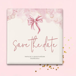 Pink Bow Birthday Quinceañera Save the Date Magnet